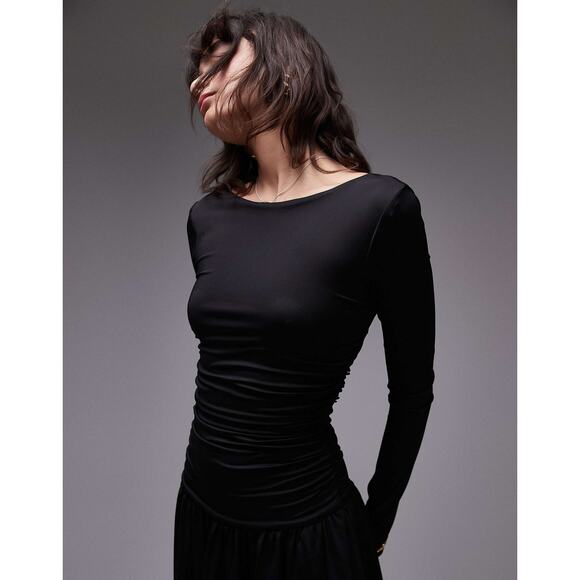 Nia Sera slinky long sleeve ruched midaxi dress in black $148.00 nwt medium - Picture 3 of 11